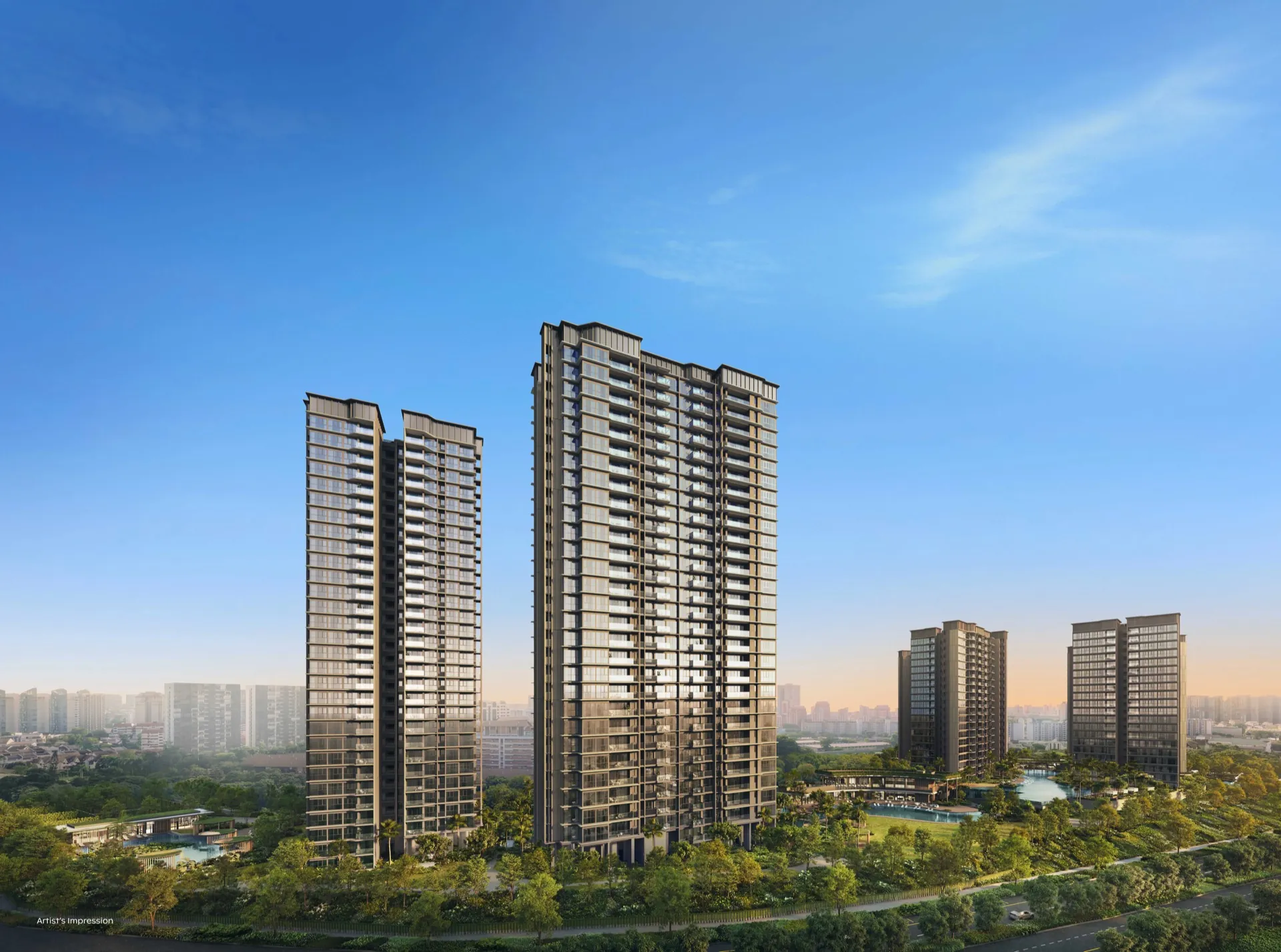 Artist’s impression of Thomson Reserve’s towers and landscaped grounds